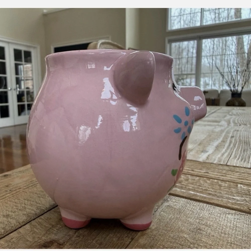 Charming Pink Pig Ceramic Mug with Floral Design
